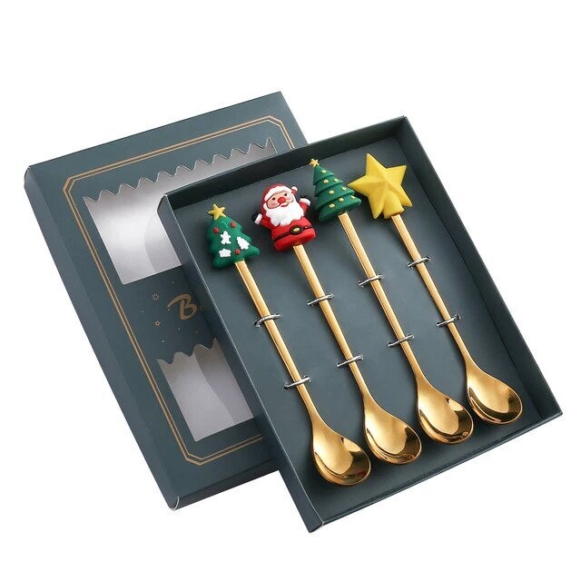 4 Pieces Christmas Spoon Set - Green Box