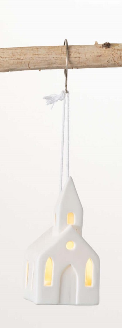 White Ceramic LED Church Ornament
