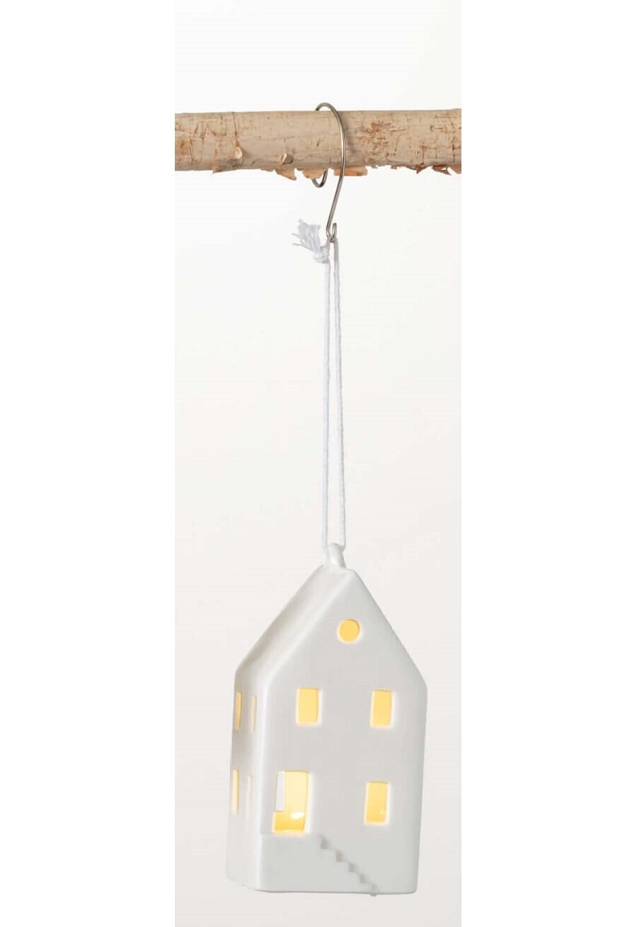 White Ceramic LED House Ornament