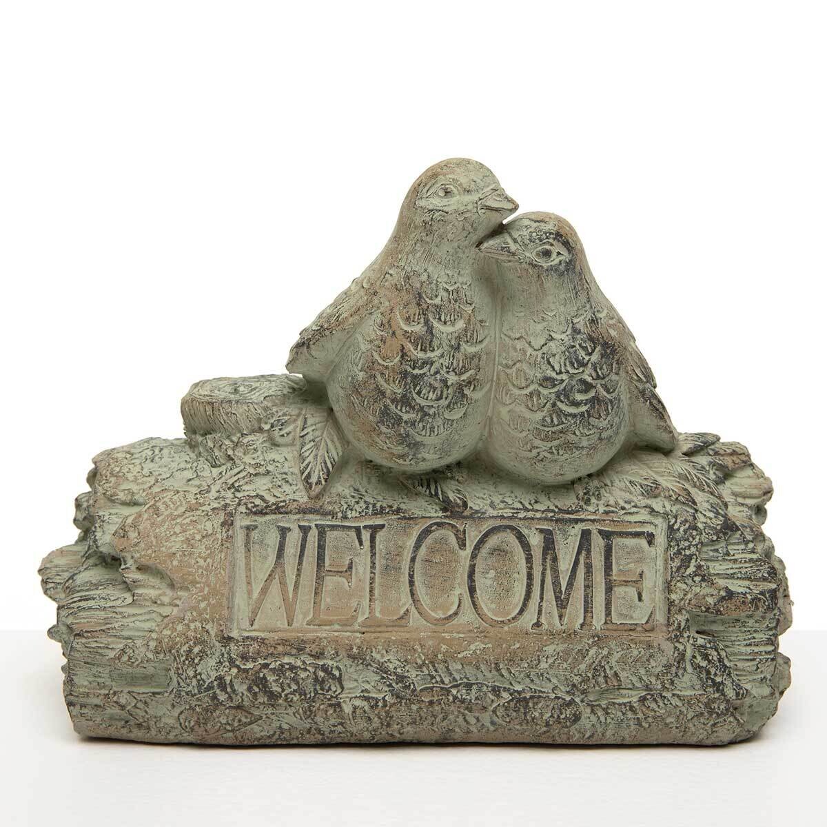 Birds on Welcome Sign Concrete