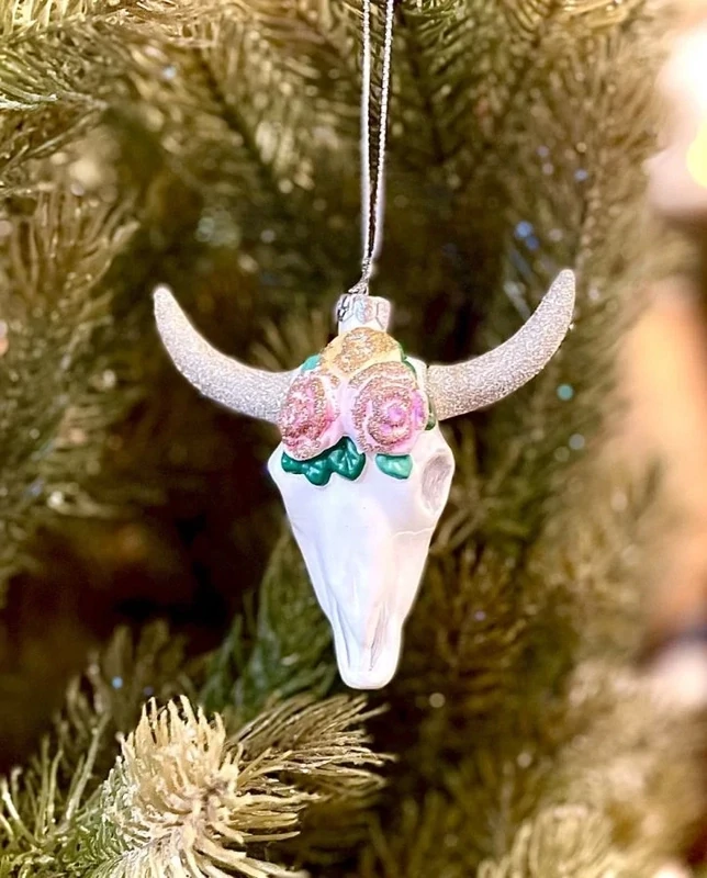 Cow Skull Mercury Glass Ornament