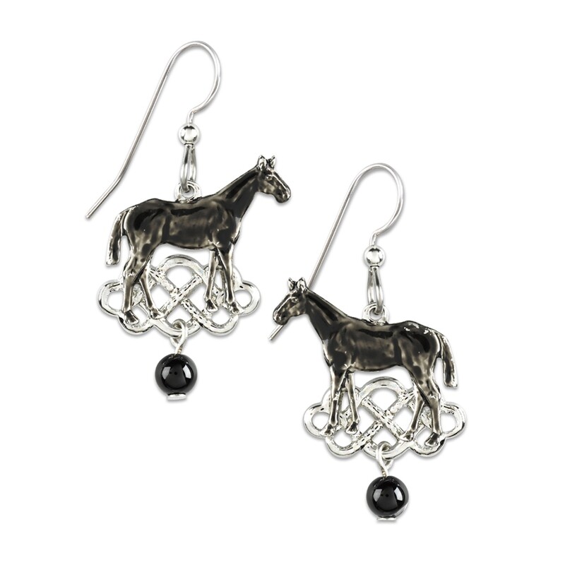 Silver Forest Silvertone Horse Dangle Earrings 