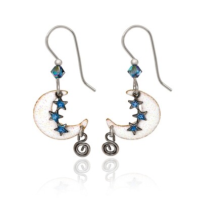 Silver Forest Goldtone Surgical Steel Dangle Moon Stars &amp; Cresent Earrings