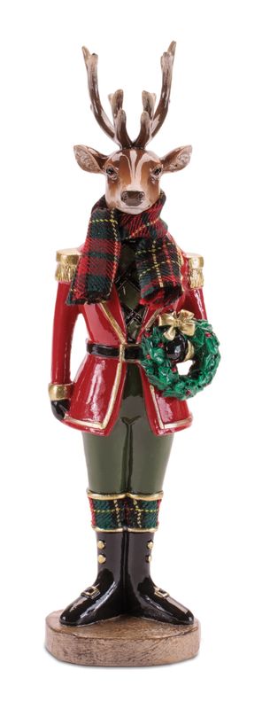 Deer Soldier with Wreath 10.75”H Resin/Fabric