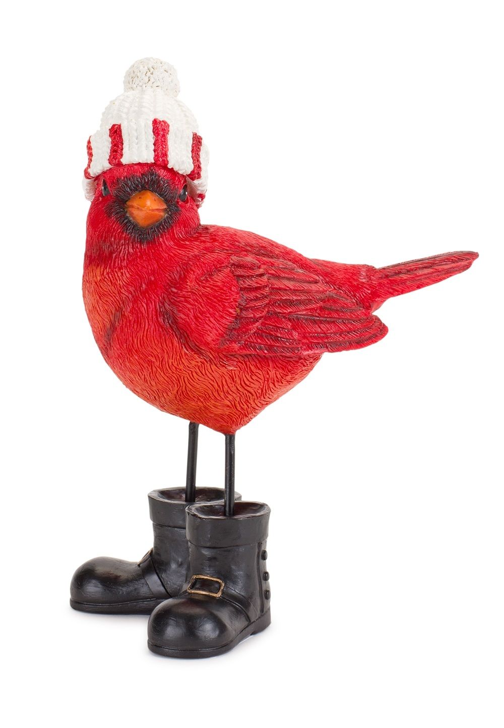 Cardinal with Boots White Stocking Hat Resin