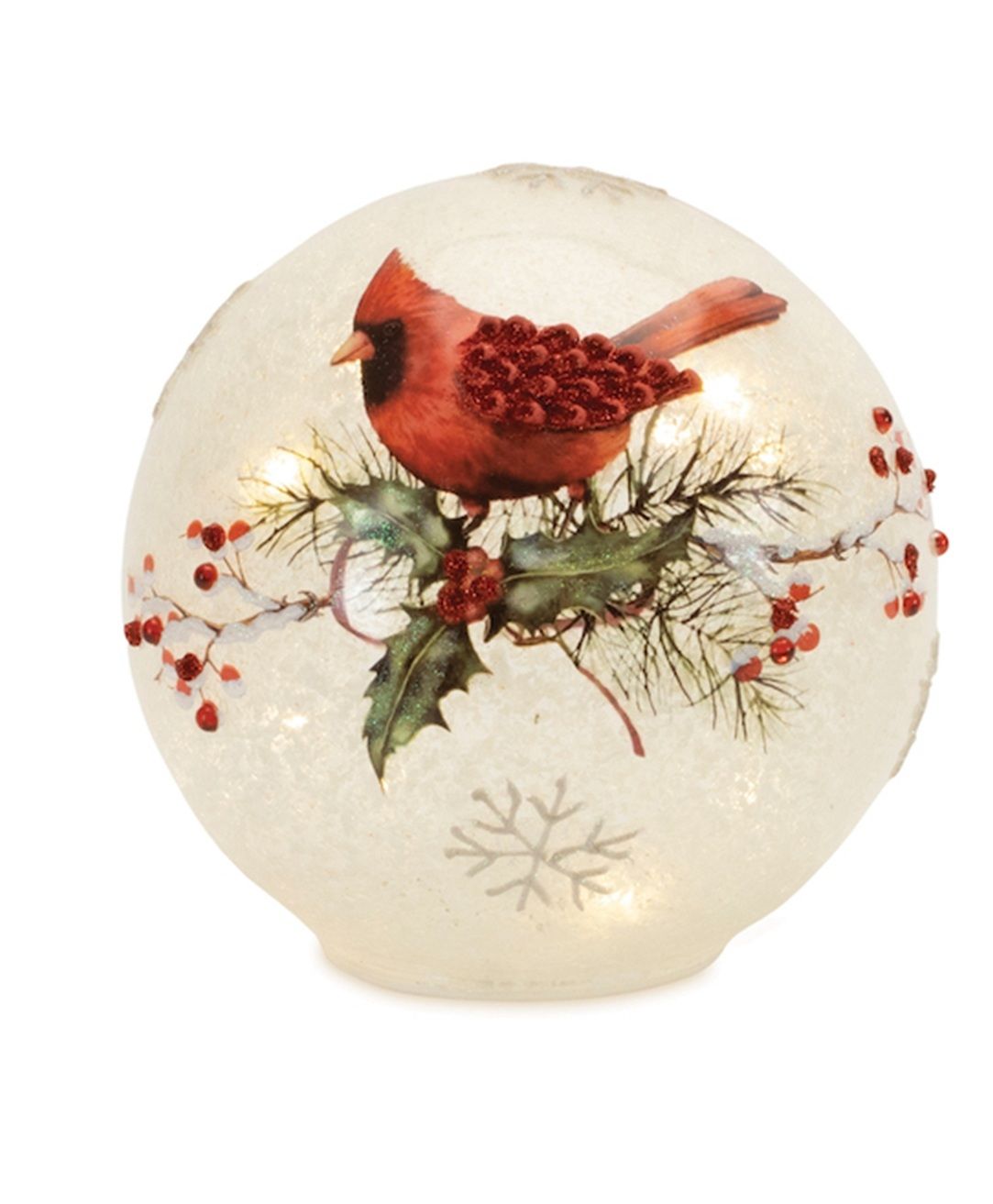 LED Globe w/Cardinal and Holly 7 inch