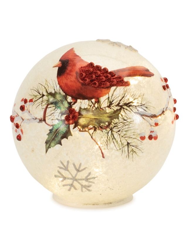 LED Globe w/Cardinal and Holly 6 inch