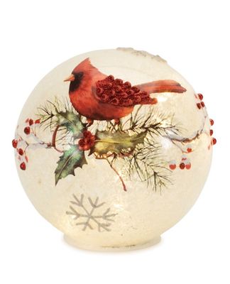 LED Globe w/Cardinal and Holly 6 inch