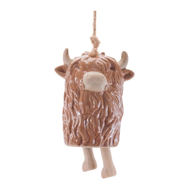 Highland Cow Ornament 4.5”H Stoneware/Jute