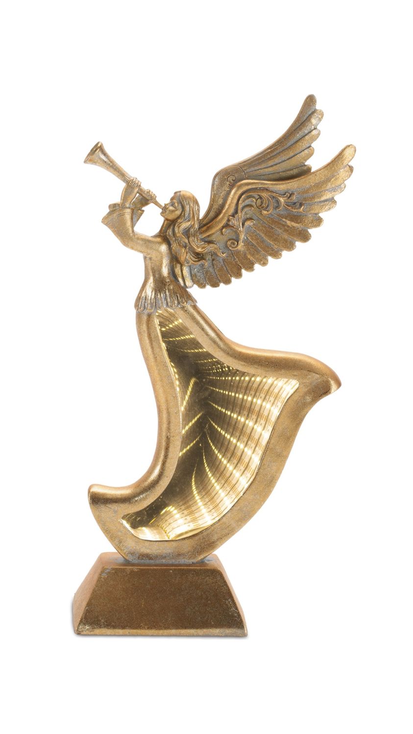 Lighted Angel Figurine with Trumpet Gold Finish Ekkolight