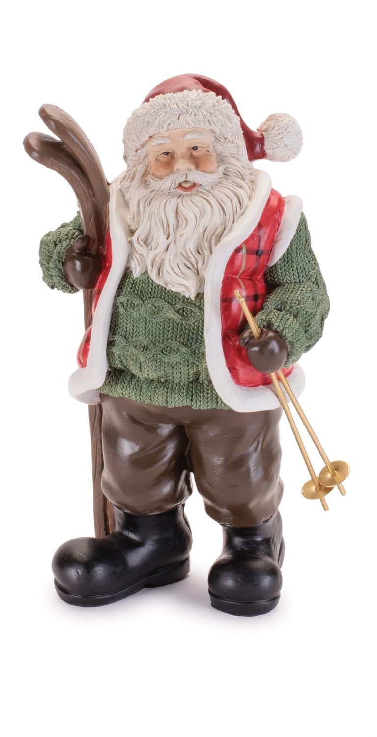 Rustic Ski Lodge Santa Figurine