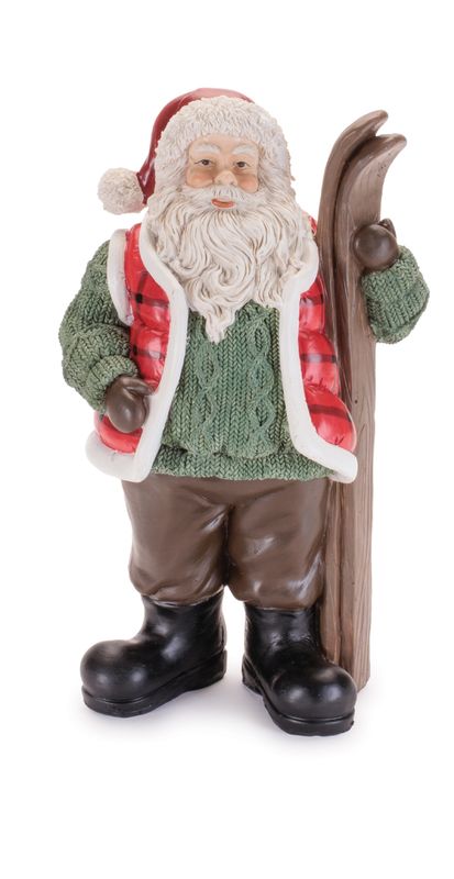 Rustic Ski Lodge Santa Figurine