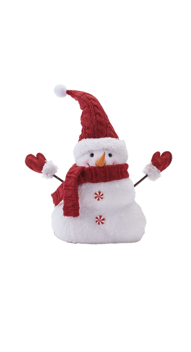 Plush Snowman Decor Figure Red Knit Hat &amp; Scarf
