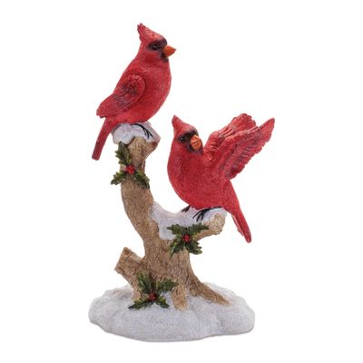 Double Cardinal with Holly 9.5”H Resin Double Cardinal with Holly 9.5”H Resin