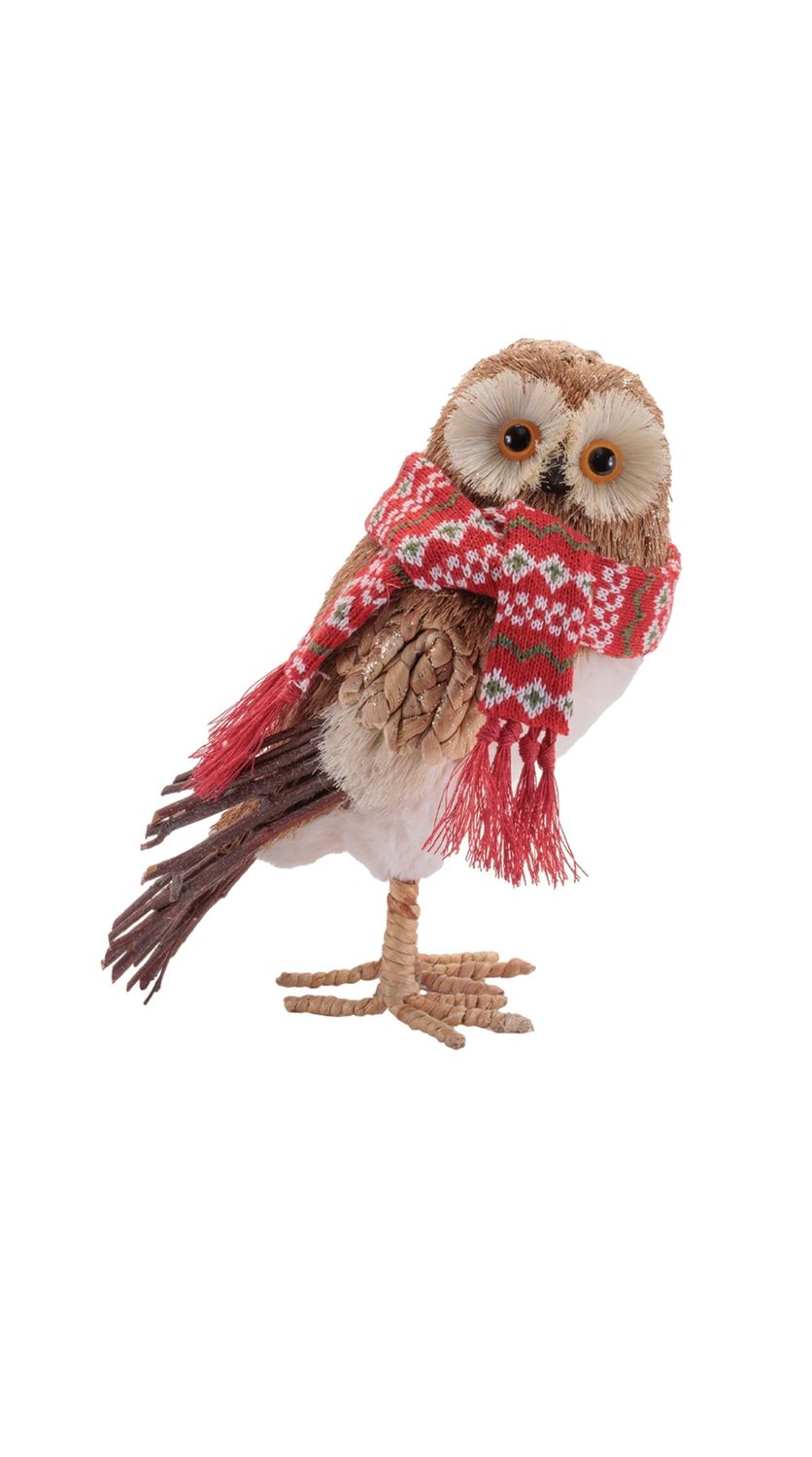 Winter Owl with Red Scarff Figurine