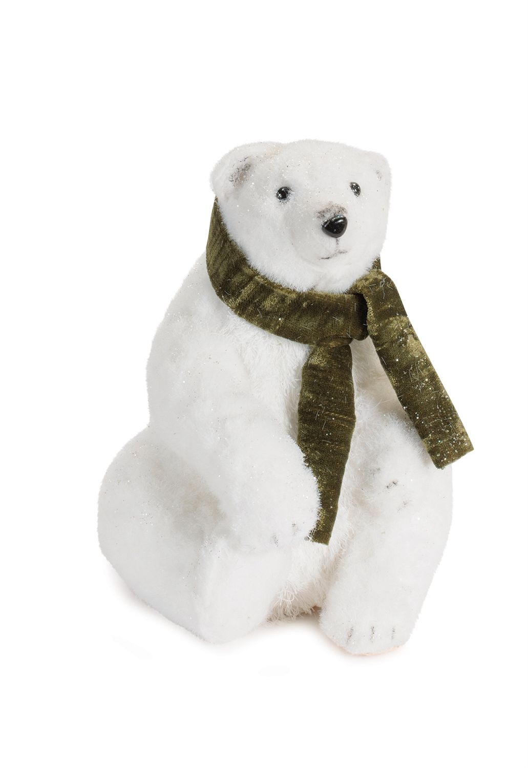 Plush Sitting Polar Bear with Green Velvet Scarf