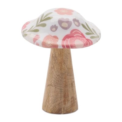 Floral Wood Mushroom Decor 6.5 inches Tall