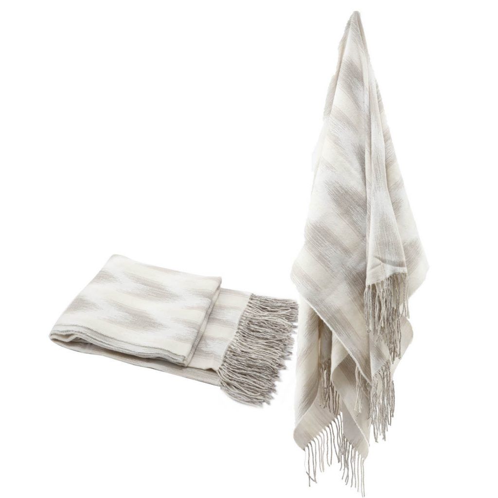 Neutral Striped Fringe Throw Blanket