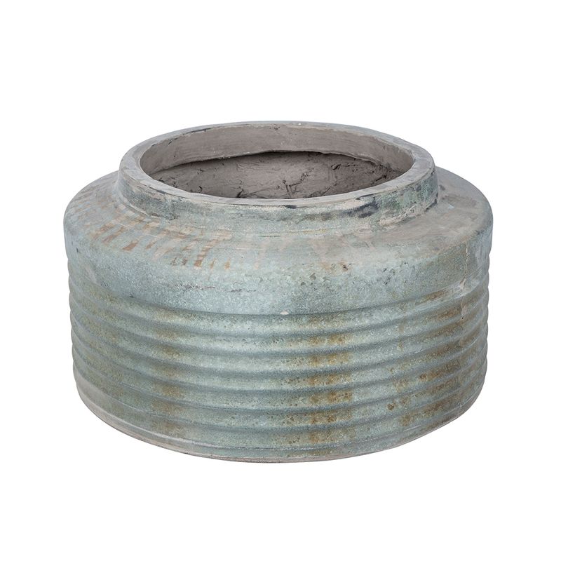 Distressed Green Ridged Cement Planter 10 inches Tall