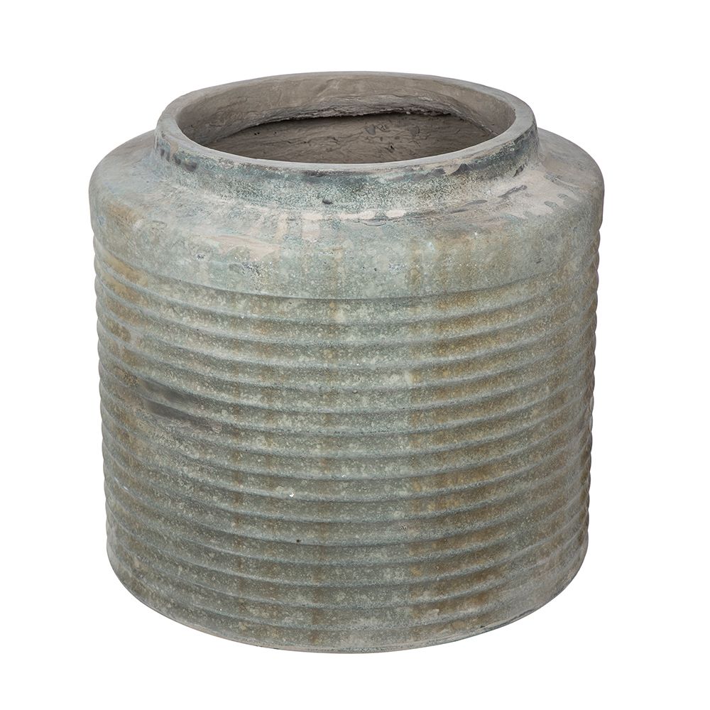 Distressed Green Ridged Cement Planter 17 inches Tall