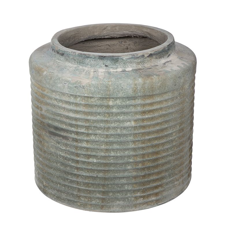 Distressed Green Ridged Cement Planter 17 inches Tall