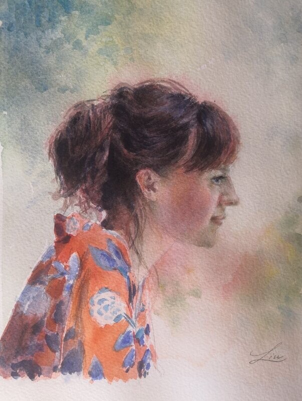 Portrait personnalisé en aquarelle
