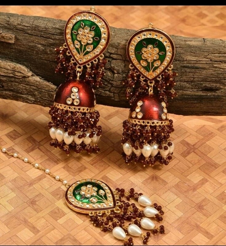 Meenakari red tikka set