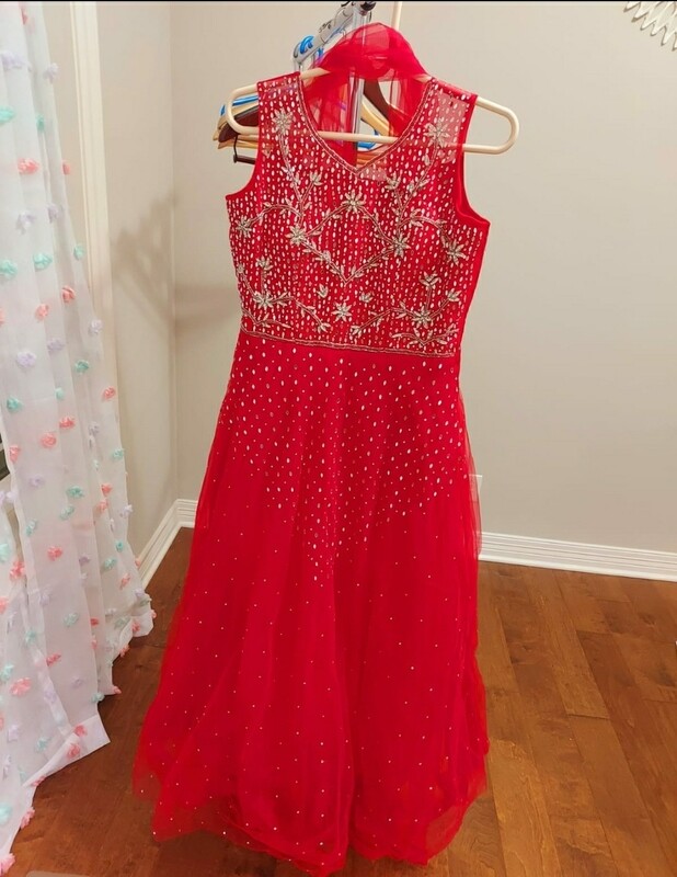 Red Net anarkali gown