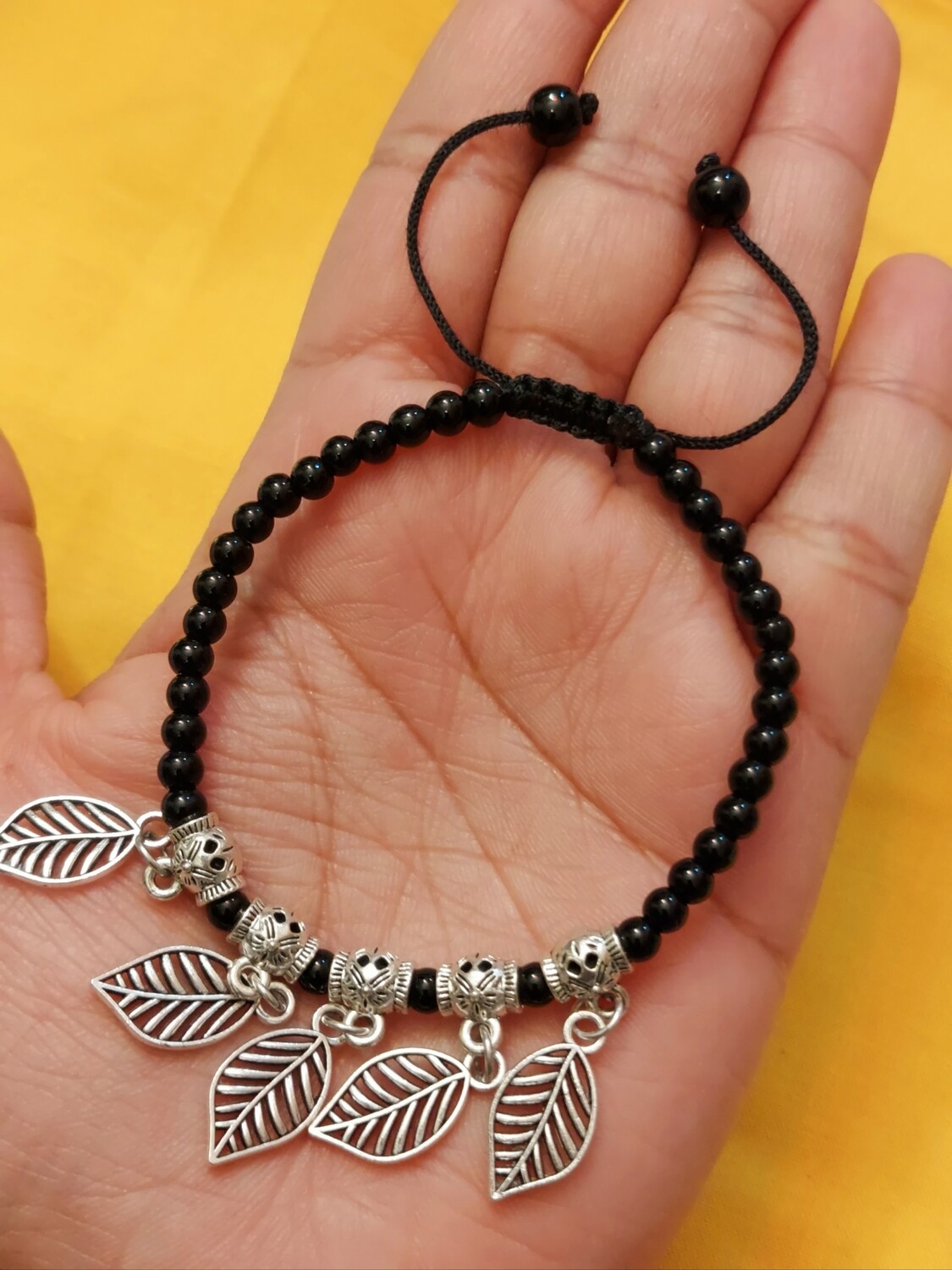 big leaf oxidize black beads bracelet