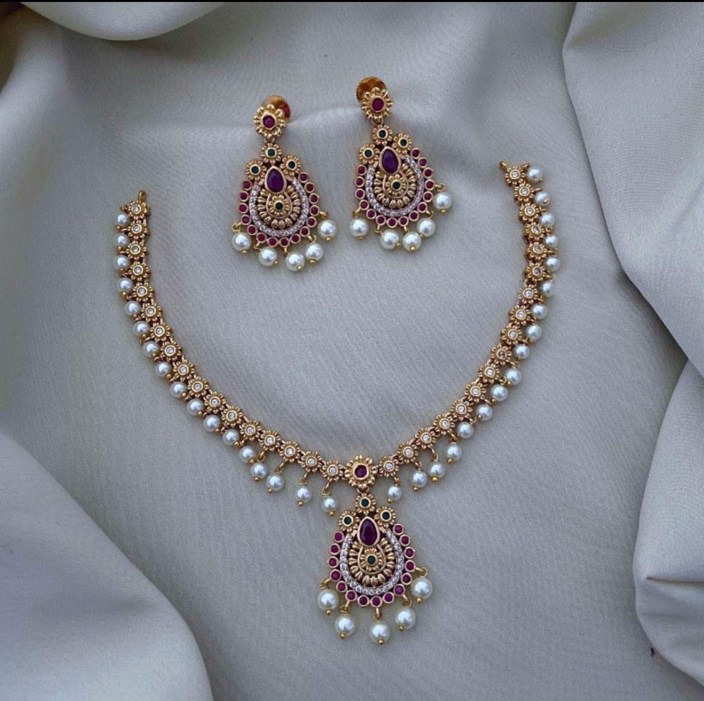 Lakshmi Traditional ruby Stone necklace set
