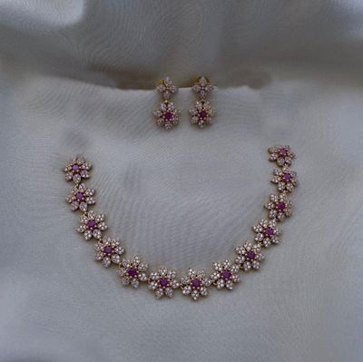 American diamond flower design necklace set