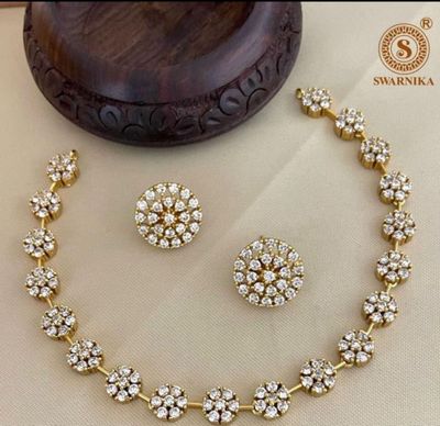 American diamond single layer necklace stud