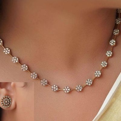 American diamond single layer necklace stud