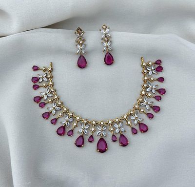 American diamond cherry red necklace earings set