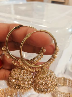 Polki white stone bali earings