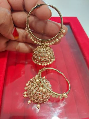Polki white stone bali earings