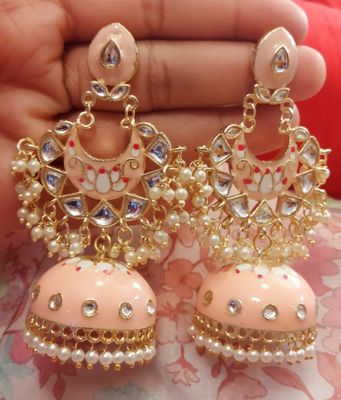 Pure brass Meenakari kundan jhumki