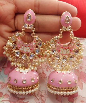 Pure brass Meenakari kundan jhumki
