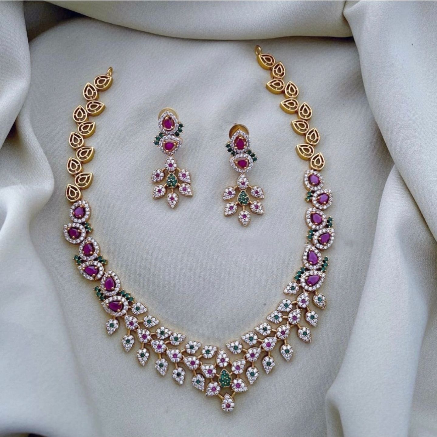 American diamond necklace with earings
