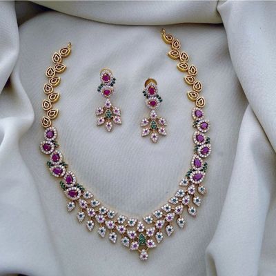 American diamond necklace with earings