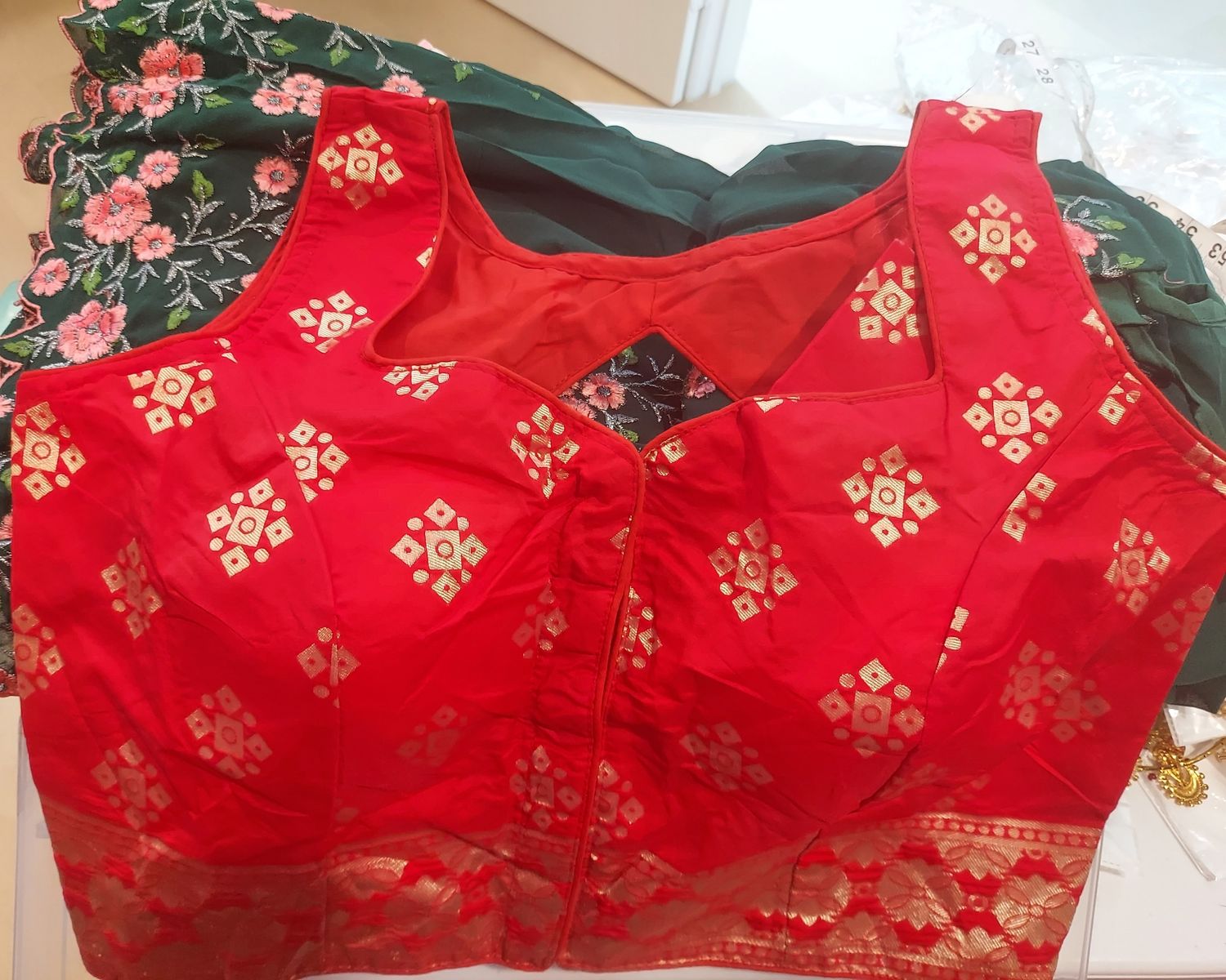 Red Color silk pattern blouse