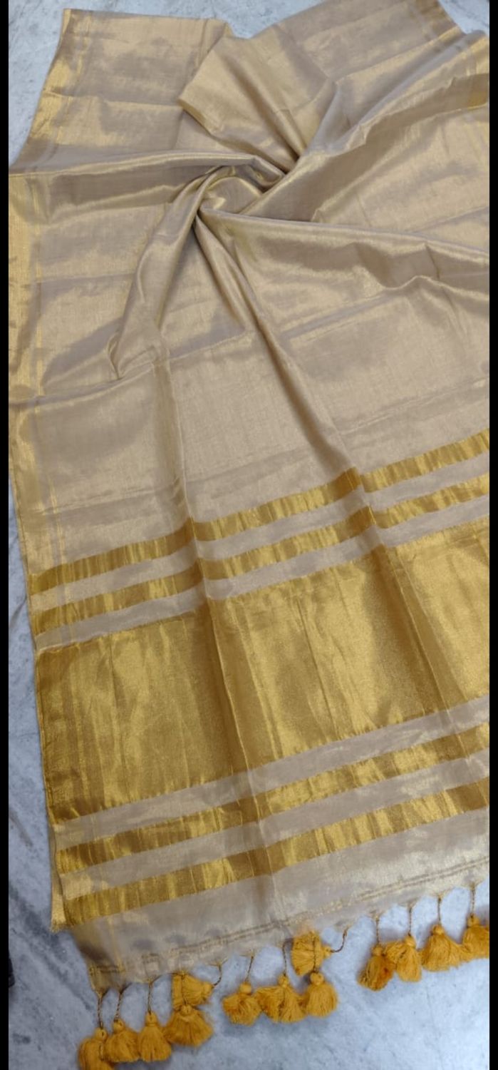 Mull cotton and pure Zari crush Tissue Saree Without Blouse