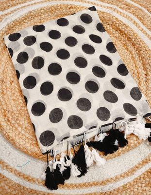Mull cotton white black putta saree