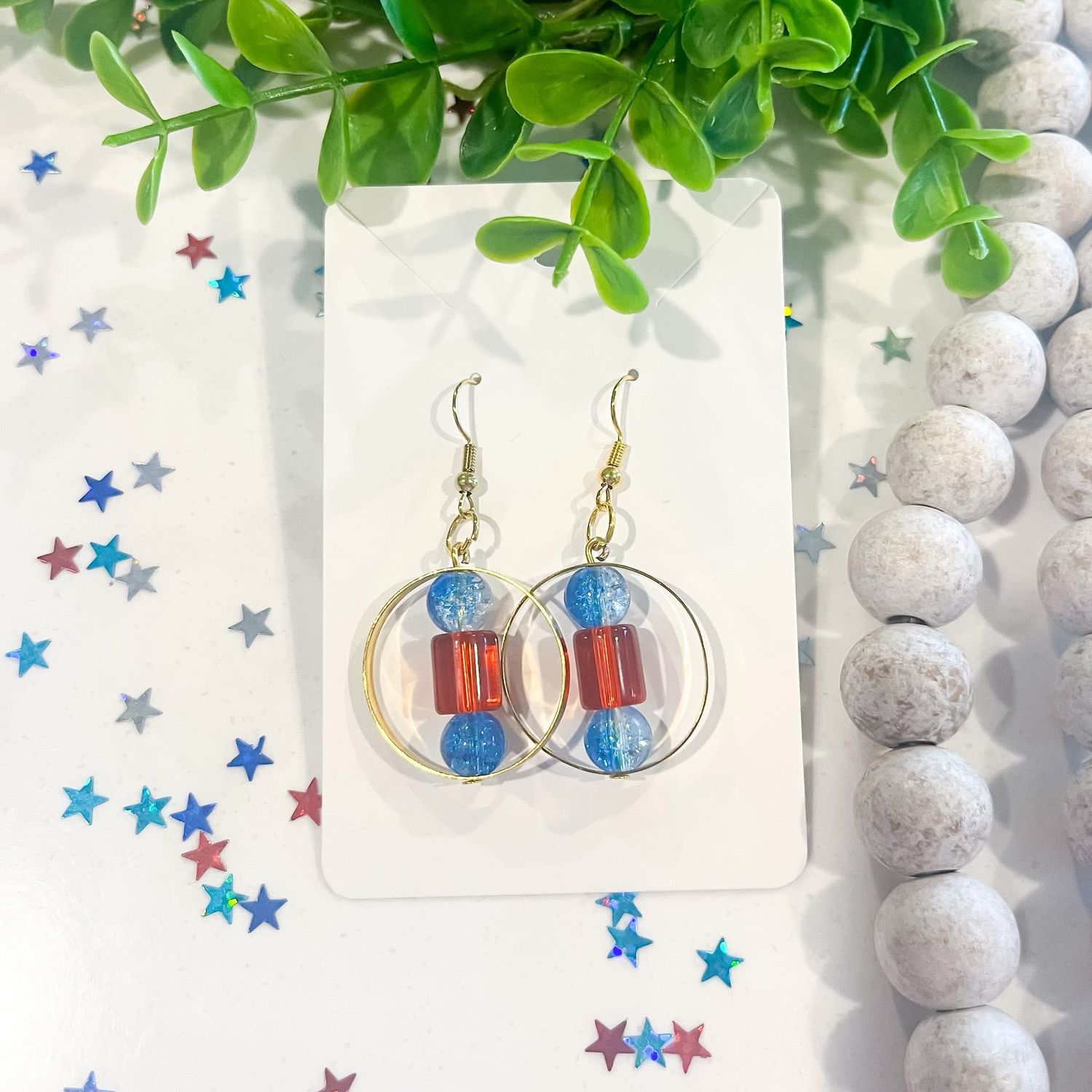 Red and Blue Circle Earrings