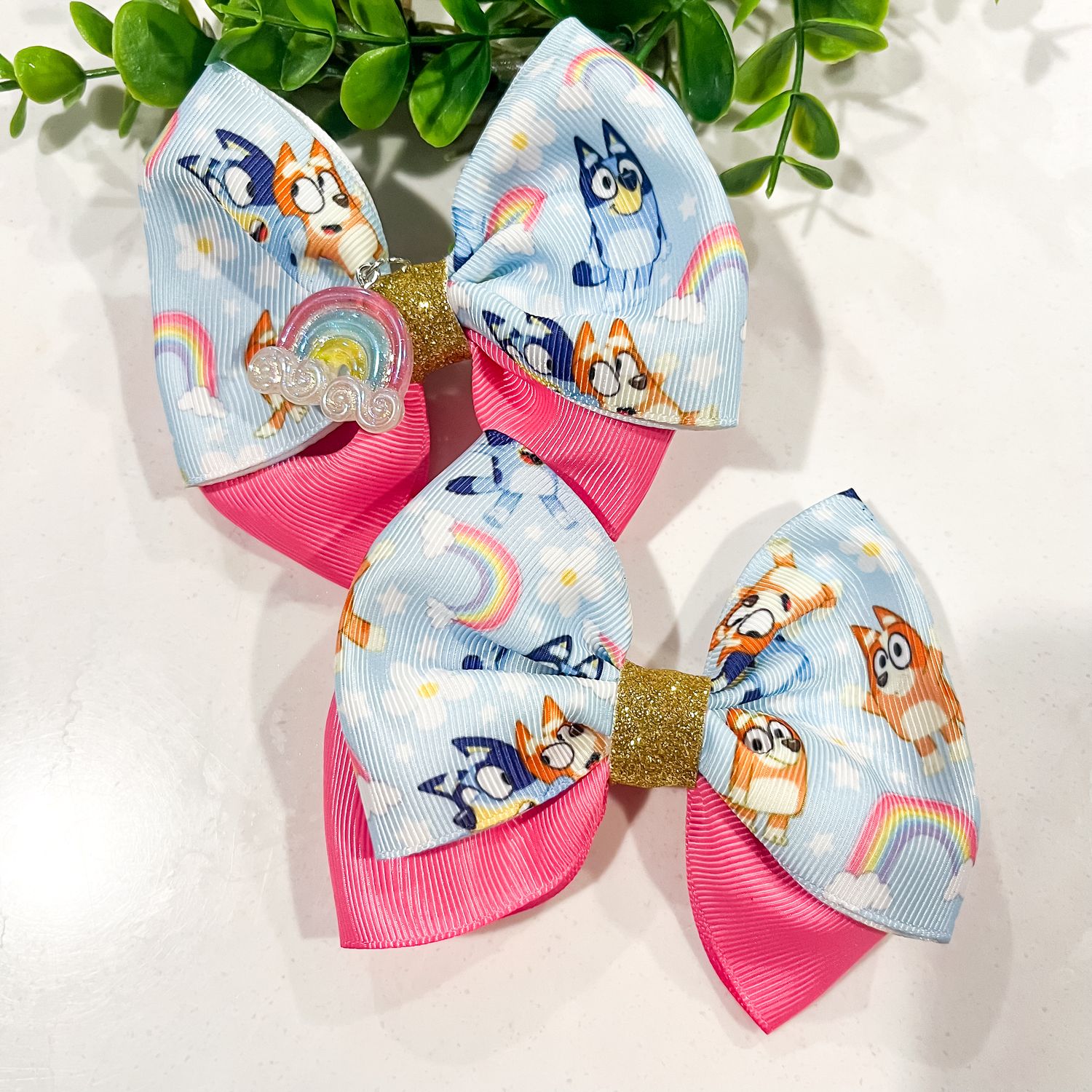 Blue Dog Rainbow Bow