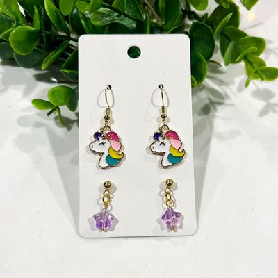 Purple Rainbow Unicorn Earring Set