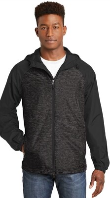 SPORT-TEK HEATHER COLORBLOCK RAGLAN HOODED WIND JACKET