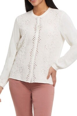 Button Front Blouse w/ Embroidery