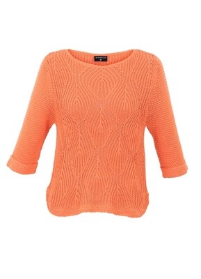 3/4 sleeve knit sweater with scalloped hem
