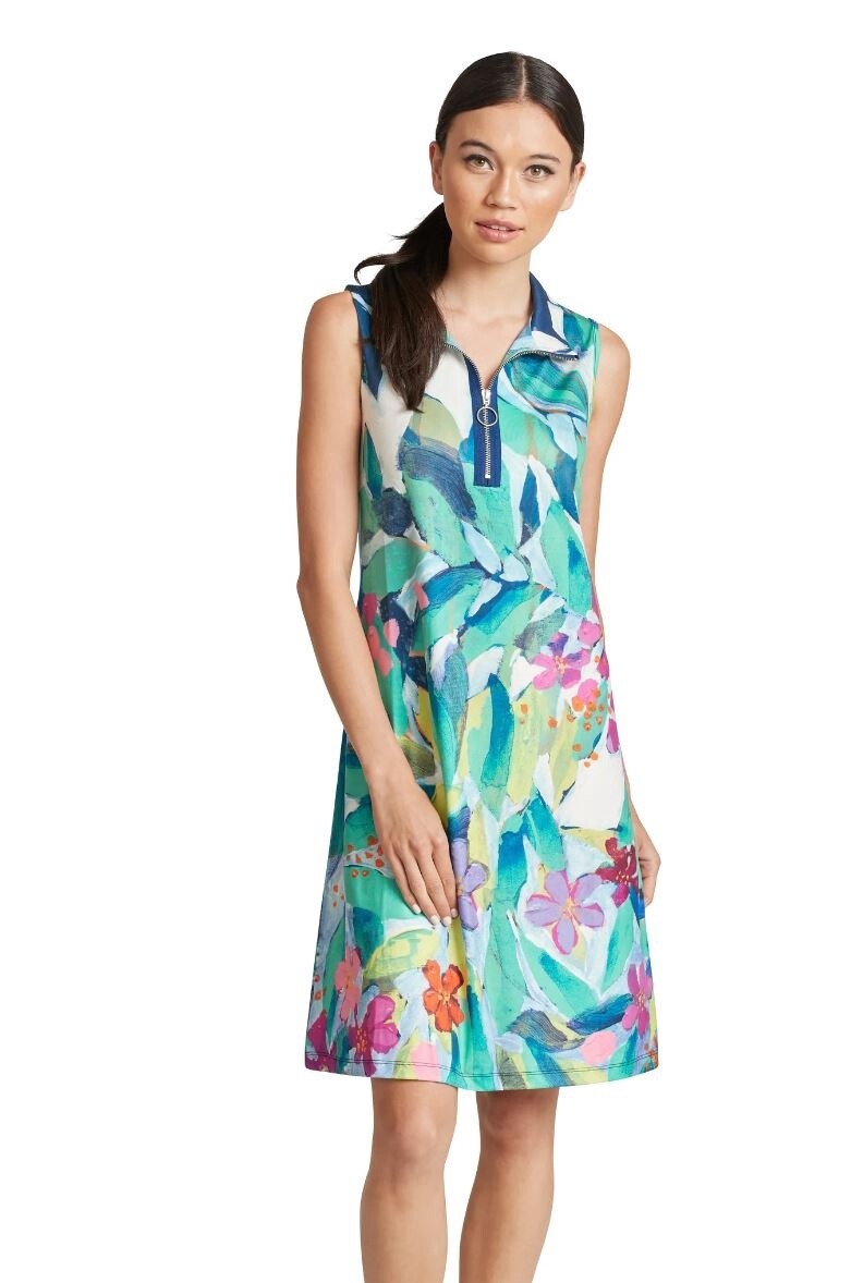 Sleeveless Colourful Dress with Front Zipper